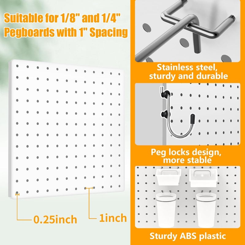 FZK Peg Board, 6PCS Metal Pegboard Wall Organizer Kit. Heavy Duty Pegboard, Peg Boards, Pegboard for Walls, White Pegboard for Garage Craft Room Workbench Office Kitchen Tool Organization - Image 3